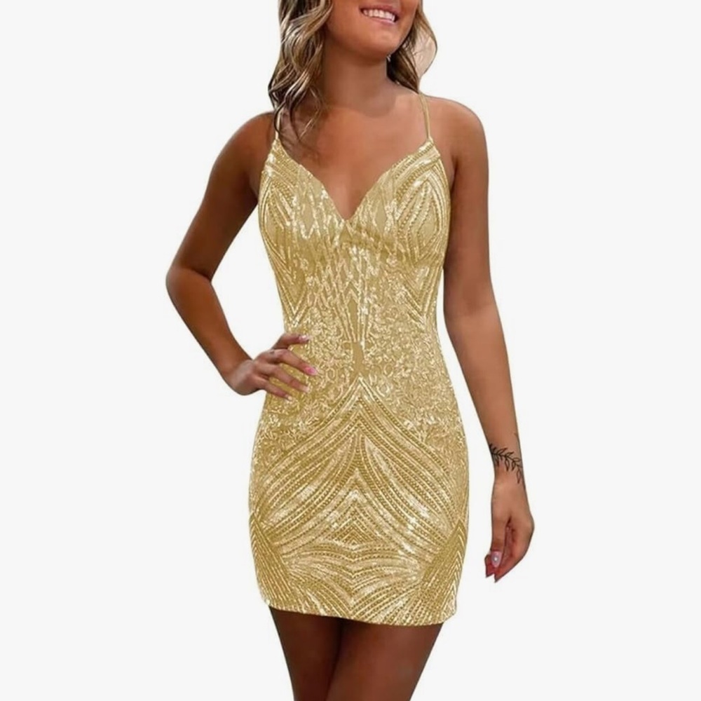 Elegant Gold Sequin Dress -size 2